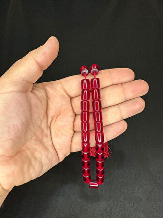 SIKMA KEHRİBAR TESBİH KIRMIZI RENKLİ KAPSÜL KESİM 10,5MMX9MM T-609