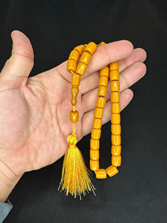 SIKMA KEHRİBAR TESBİH KOYU SARI RENKLİ KAPSÜL KESİM 10,5MMX9MM T-610