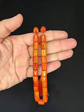 SIKMA KEHRİBAR TESBİH TURUNCU RENKLİ KAPSÜL KESİM 11MMX8,5MM T-621