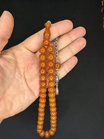 TOZ KEHRİBAR TESBİH KOYU SARI RENKLİ KÜRE KESİM 11 MM T-629