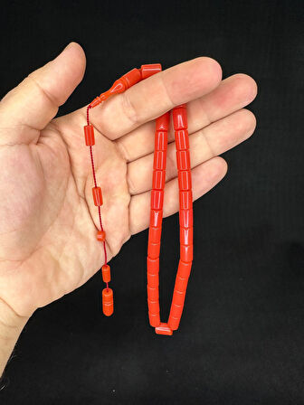SIKMA ÇUBUK KEHRİBAR TESBİH AÇIK KIRMIZI RENKLİ KAPSÜL KESİM 10,5MMX7MM T-645