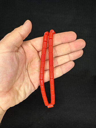 SIKMA ÇUBUK KEHRİBAR TESBİH AÇIK KIRMIZI RENKLİ KAPSÜL KESİM 10,5MMX7MM T-645