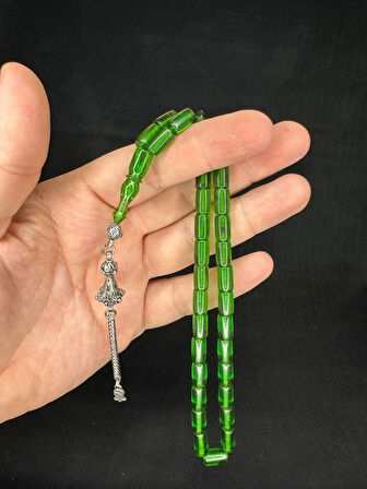 ATEŞ KEHRİBAR TESBİH YEŞİL RENKLİ KESME KESİM 10,5MMX6MM T-661
