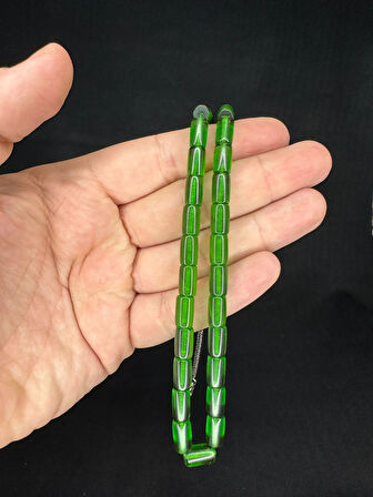 ATEŞ KEHRİBAR TESBİH YEŞİL RENKLİ KESME KESİM 10,5MMX6MM T-661