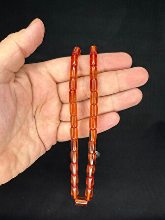 ATEŞ KEHRİBAR TESBİH AÇIK TURUNCU RENKLİ KESME KESİM 10,5MMX6MM T-663