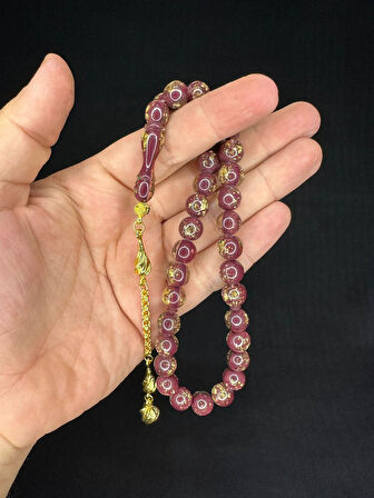 ALTIN VARAKLI UÇAK CAMI TESBİH KÜRE KESİM 10MM EFLATUN RENKLİ T-683