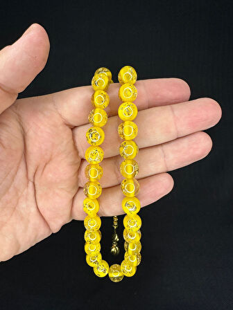 ALTIN VARAKLI UÇAK CAMI TESBİH KÜRE KESİM 10MM SARI RENKLİ T-686