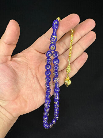 ALTIN VARAKLI UÇAK CAMI TESBİH KÜRE KESİM 10MM MOR RENKLİ T-687