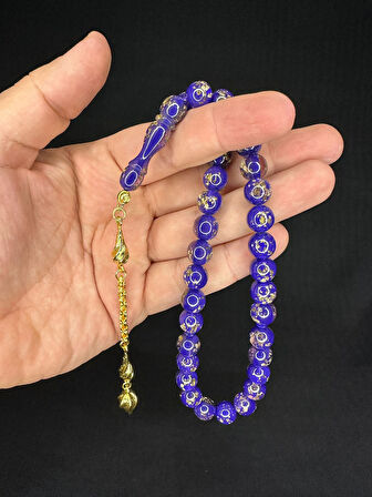 ALTIN VARAKLI UÇAK CAMI TESBİH KÜRE KESİM 10MM MOR RENKLİ T-687