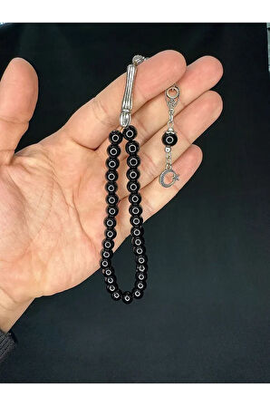 ONİKS TAŞI TESBİH KÜRE KESİM SİYAH RENK 8MM BİLEK BOY T-689