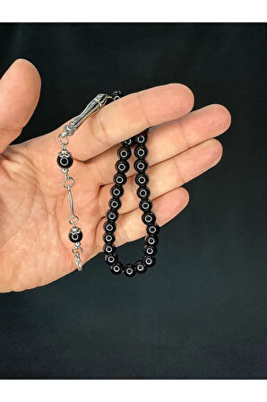 ONİKS TAŞI TESBİH KÜRE KESİM SİYAH RENK 8MM BİLEK BOY T-689