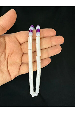 MOR BEYAZ GEÇİŞLİ TOZ KEHRİBAR TESBİH KESME KESİM 11MMX7MM T-693