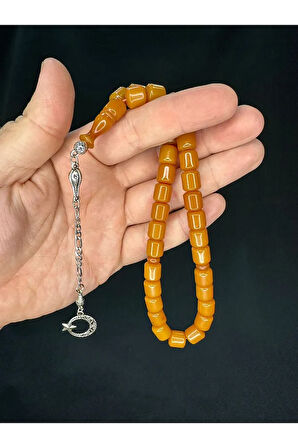 TOZ KEHRİBAR TESBİH KOYU SARI KAPSÜL KESİM 8MMX9MM T-694