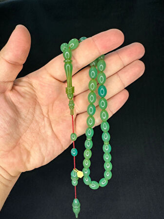 SIKMA KEHRİBAR TESBİH AÇIK YEŞİL RENKLİ BEYZİ KESİM 8MMX11,5MM T-722