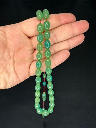 SIKMA KEHRİBAR TESBİH AÇIK YEŞİL RENKLİ BEYZİ KESİM 8MMX11,5MM T-722