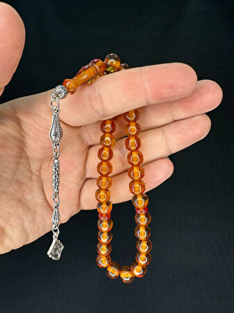 ÇUBUK KEHRİBAR TESBİH SARI RENKLİ KÜRE KESİM 9MMX9MM T-727