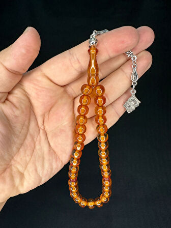 ÇUBUK KEHRİBAR TESBİH SARI RENKLİ KÜRE KESİM 9MMX9MM T-727