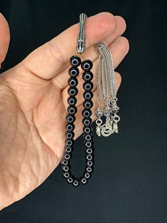 ONİKS TAŞI TESBİH KÜRE KESİM SİYAH RENK 8MM T-746