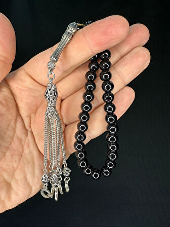 ONİKS TAŞI TESBİH KÜRE KESİM SİYAH RENK 8MM T-746