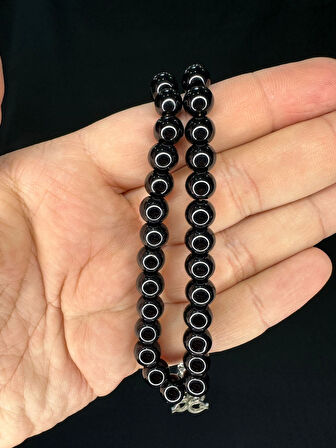 ONİKS TAŞI TESBİH KÜRE KESİM SİYAH RENK 8MM T-746