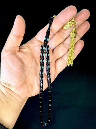 SÜRMELİ UÇAK CAMI TESBİH TURKUAZ SİYAH RENKLİ KESME KESİM T-755