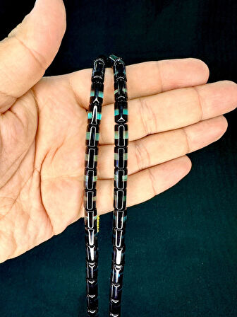 SÜRMELİ UÇAK CAMI TESBİH TURKUAZ SİYAH RENKLİ KESME KESİM T-755