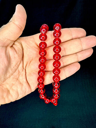 ÇUBUK KEHRİBAR TESBİH KIRMIZI RENKLİ KÜRE KESİM 10MM T-759