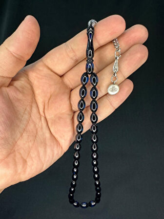 BORDO MAVİ SÜRMELİ UÇAK CAMI TESBİH ARPA KESİM 11MMX7MM T-765