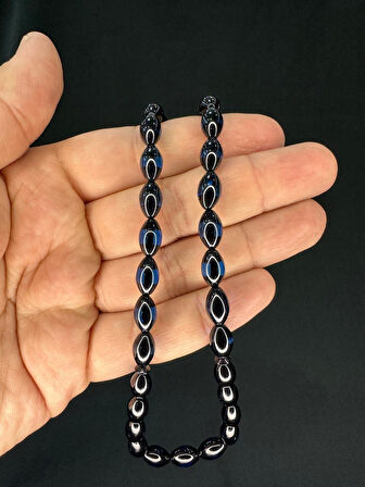 BORDO MAVİ SÜRMELİ UÇAK CAMI TESBİH ARPA KESİM 11MMX7MM T-765