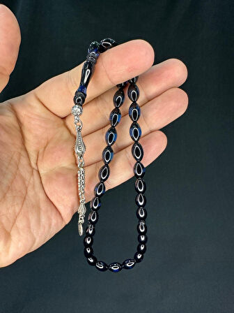 BORDO MAVİ SÜRMELİ UÇAK CAMI TESBİH ARPA KESİM 11MMX7MM T-765