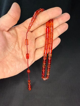 ERKAN ÇUBUKÇU USTA İŞİ ATEŞ KEHRİBAR TESBİH KESME KESİM PEMBE RENK 10MMX6,5MM T-787