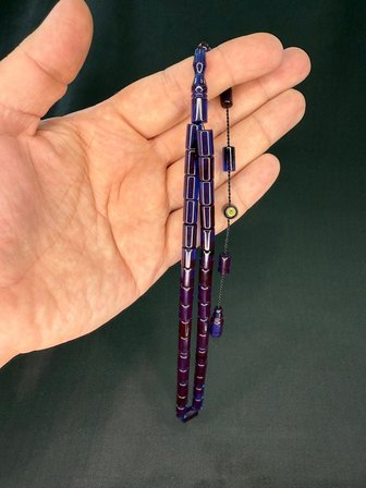 ERKAN ÇUBUKÇU USTA İŞİ ATEŞ KEHRİBAR TESBİH KESME KESİM LACİVERT RENK 10MMX6,5MM T-789