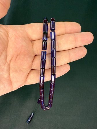 ERKAN ÇUBUKÇU USTA İŞİ ATEŞ KEHRİBAR TESBİH KESME KESİM LACİVERT RENK 10MMX6,5MM T-789