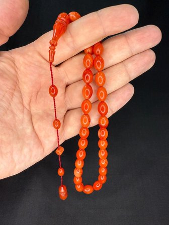 MUHAMMAED TACİR USTA YAPIMI SIKMA KEHRİBAR TESBİH BEYZİ KESİM SARI RENK 11MMX8MM T-800