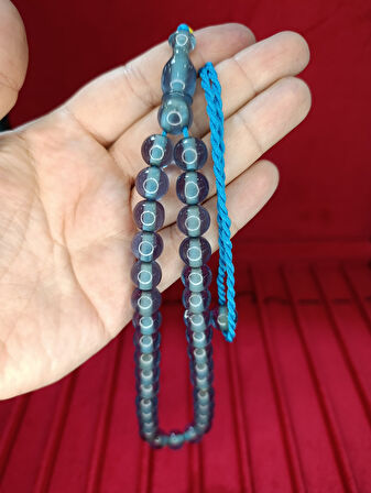 ATEŞ KEHRİBAR TESBİH KÜRE KESİM MAVİ RENK 11,5MM T-814