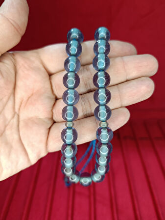 ATEŞ KEHRİBAR TESBİH KÜRE KESİM MAVİ RENK 11,5MM T-814