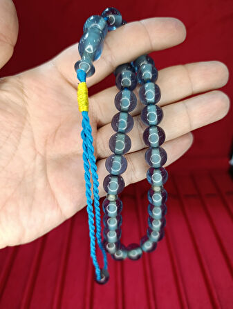 ATEŞ KEHRİBAR TESBİH KÜRE KESİM MAVİ RENK 11,5MM T-814