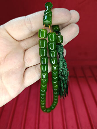 ÇUBUK KEHRİBAR TESBİH KAPSÜL KESİM YEŞİL RENK 9MM T-817