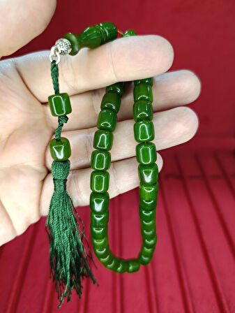 ÇUBUK KEHRİBAR TESBİH KAPSÜL KESİM YEŞİL RENK 9MM T-817