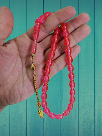 TOZ KEHRİBAR TESBİH PEMBE RENK KAPSÜL KESİM HEDİYE T-828