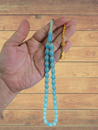 TOZ KEHRİBAR TESBİH MAVİ RENK KAPSÜL KESİM HEDİYE T-829