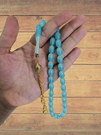 TOZ KEHRİBAR TESBİH MAVİ RENK KAPSÜL KESİM HEDİYE T-829