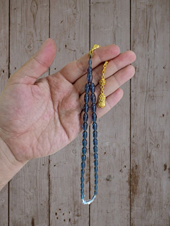 ATEŞ KEHRİBAR TESBİH MAVİ RENK BEYZİ KESİM HEDİYE T-835