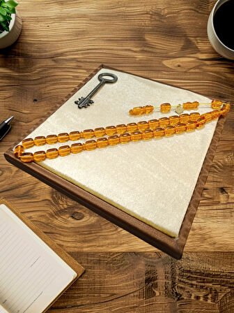 ATEŞ KEHRİBAR TESBİH KAPSÜL KESİM SARI RENK ÖMER ALTUN USTA İŞİ BABALAR GÜNÜ SEVGİLİYE HEDİYE T-859