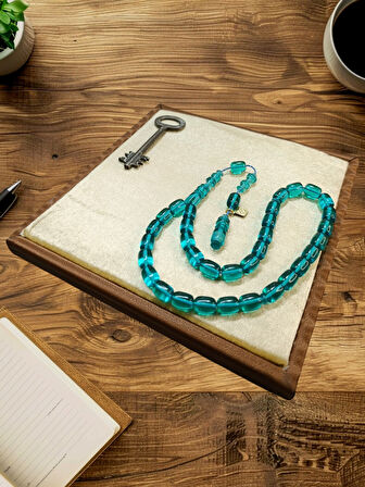 ATEŞ KEHRİBAR TESBİH KAPSÜL KESİM TURKUAZ RENK ÖMER ALTUN USTA İŞİ BABALAR GÜNÜ SEVGİLİYE HEDİYE T-863