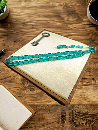 ATEŞ KEHRİBAR TESBİH KAPSÜL KESİM TURKUAZ RENK ÖMER ALTUN USTA İŞİ BABALAR GÜNÜ SEVGİLİYE HEDİYE T-863