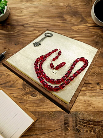 ATEŞ KEHRİBAR TESBİH KAPSÜL KESİM BORDO RENK ÖMER ALTUN USTA İŞİ BABALAR GÜNÜ SEVGİLİYE HEDİYE T-864