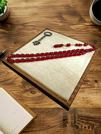 ATEŞ KEHRİBAR TESBİH KAPSÜL KESİM BORDO RENK ÖMER ALTUN USTA İŞİ BABALAR GÜNÜ SEVGİLİYE HEDİYE T-864