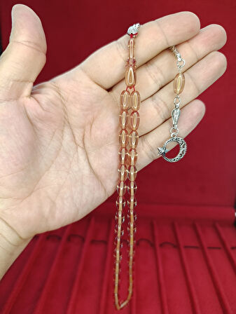 ATEŞ KEHRİBAR TESBİH BEYZİ KESİM ŞEFFAF RENK T-869