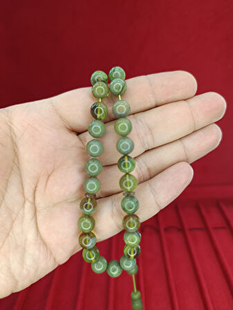 ATEŞ KEHRİBAR TESBİH HİKMET AL SAİD USTA YAPIMI KÜRE KESİM YEŞİL RENKLİ T-871